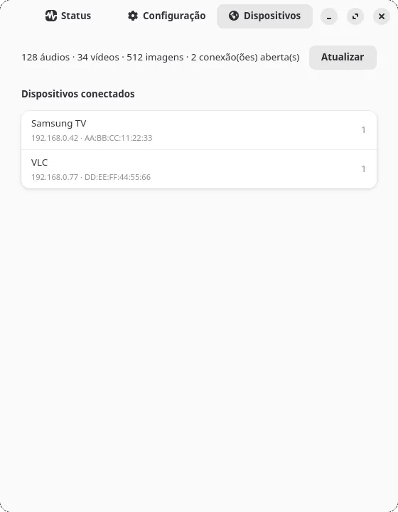 Devices tab, with the library summary and the list of connected devices
